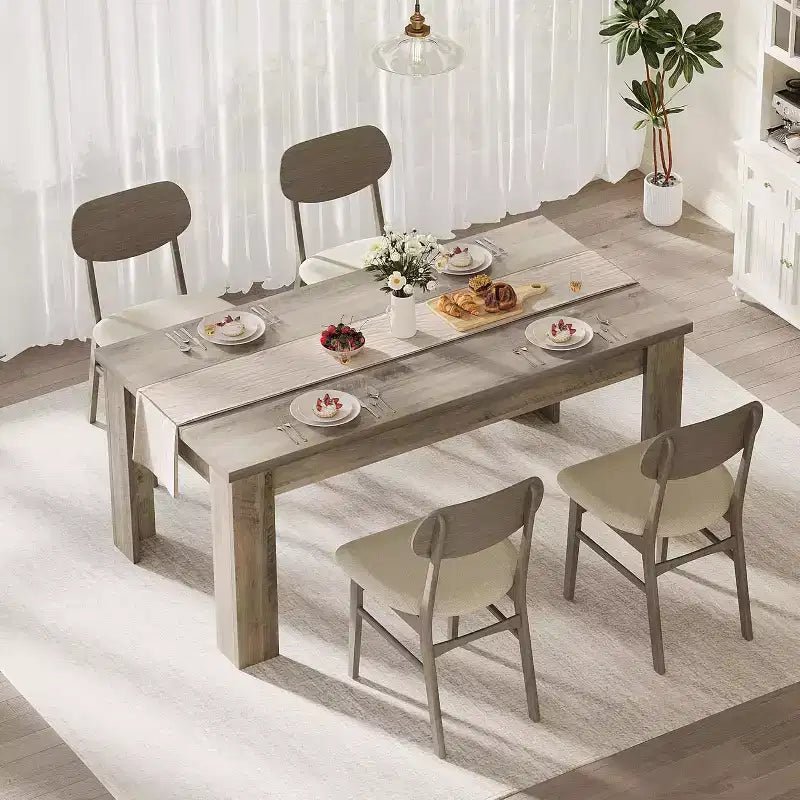 Table de salle à manger rectangulaire rustique pour 4 à 8 personnes, grande table de cuisine et de salle à manger de style ferme de 160/180 cm, pieds triangulaires renforcés, plateau en bois pour appartements