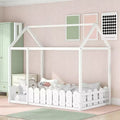 Luxystar Wooden House Bed Frame with Fence for Kids and Teens, White