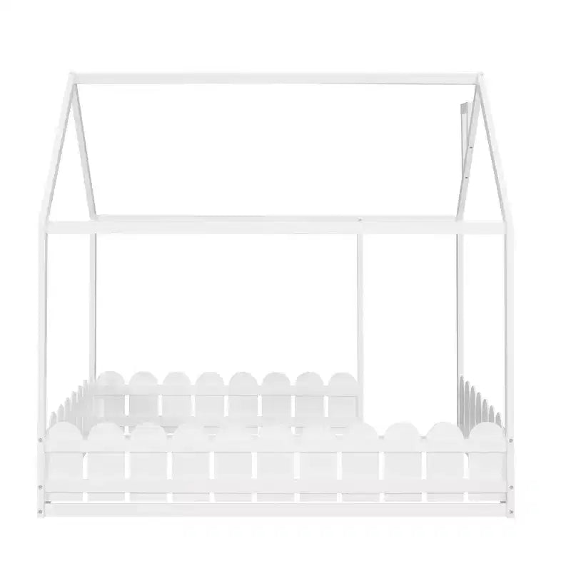 Lit cabane en bois avec barrière de sécurité pour enfants et adolescents, blanc