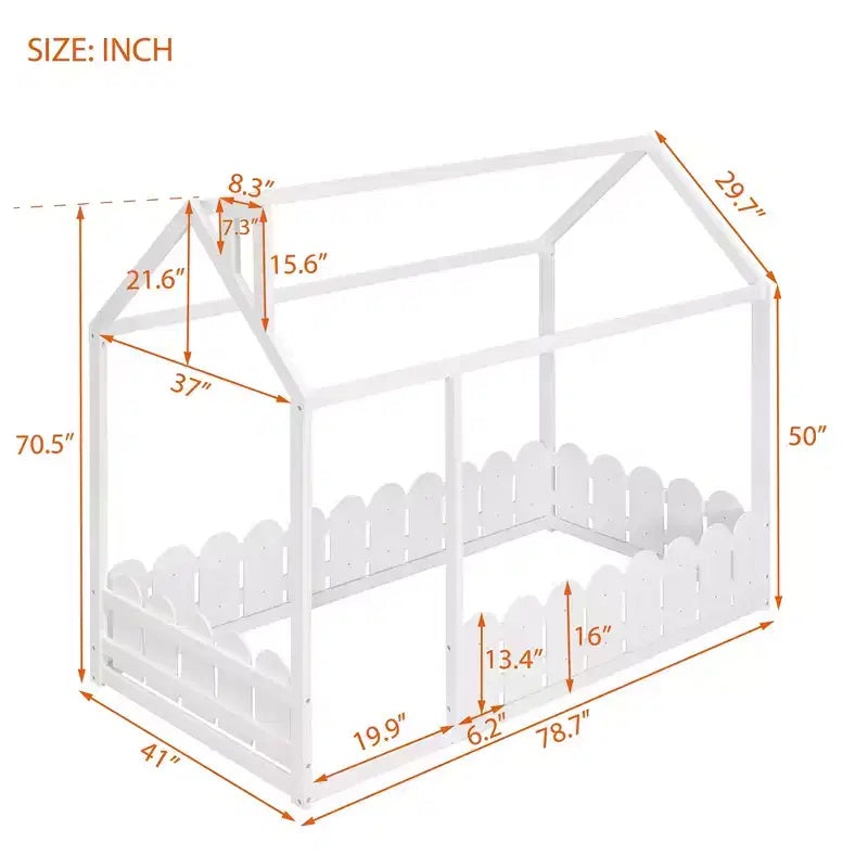 Lit cabane en bois avec barrière de sécurité pour enfants et adolescents, blanc