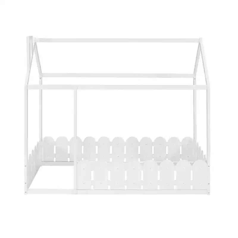 Lit cabane en bois avec barrière de sécurité pour enfants et adolescents, blanc