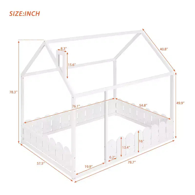 Lit cabane en bois avec barrière de sécurité pour enfants et adolescents, blanc