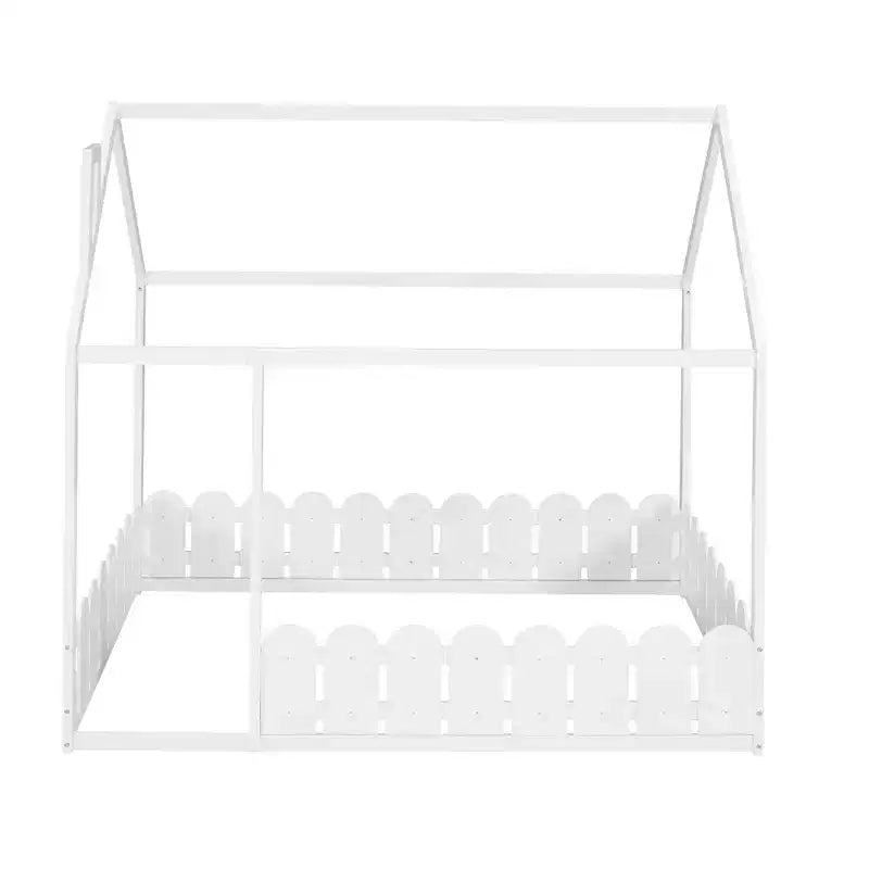 Lit cabane en bois avec barrière de sécurité pour enfants et adolescents, blanc