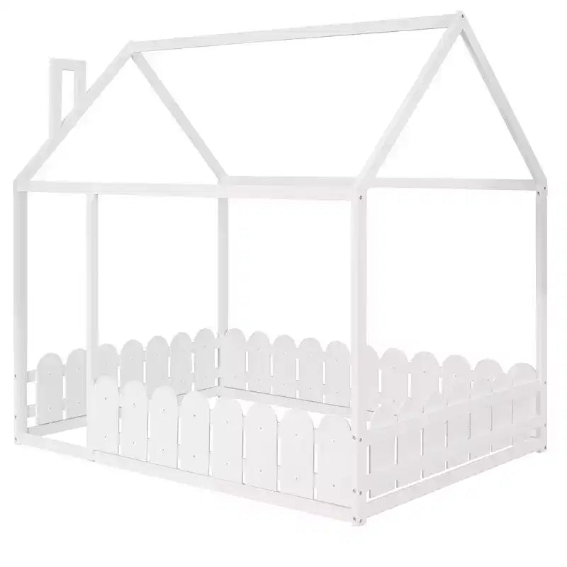 Lit cabane en bois avec barrière de sécurité pour enfants et adolescents, blanc
