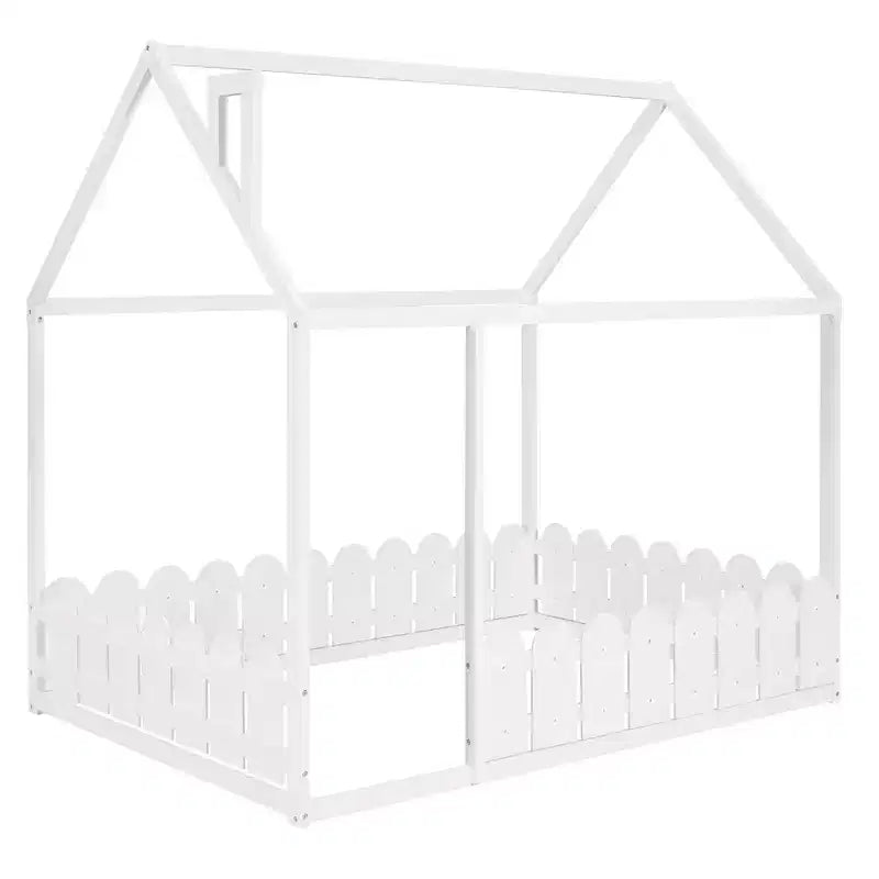 Lit cabane en bois avec barrière de sécurité pour enfants et adolescents, blanc