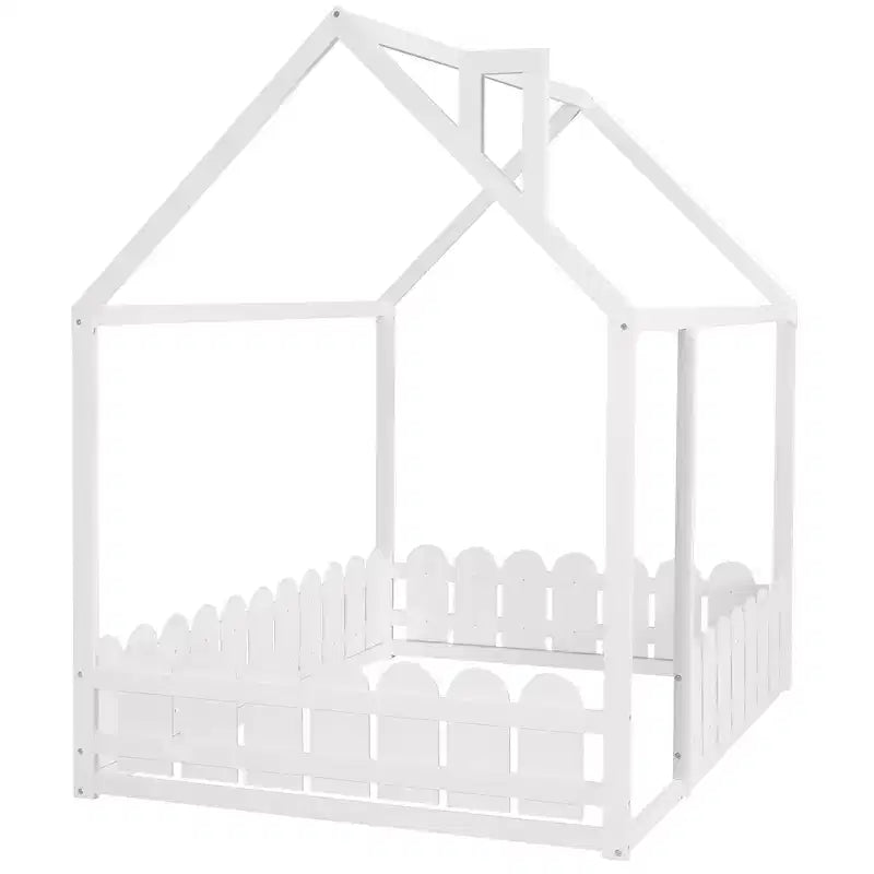Lit cabane en bois avec barrière de sécurité pour enfants et adolescents, blanc