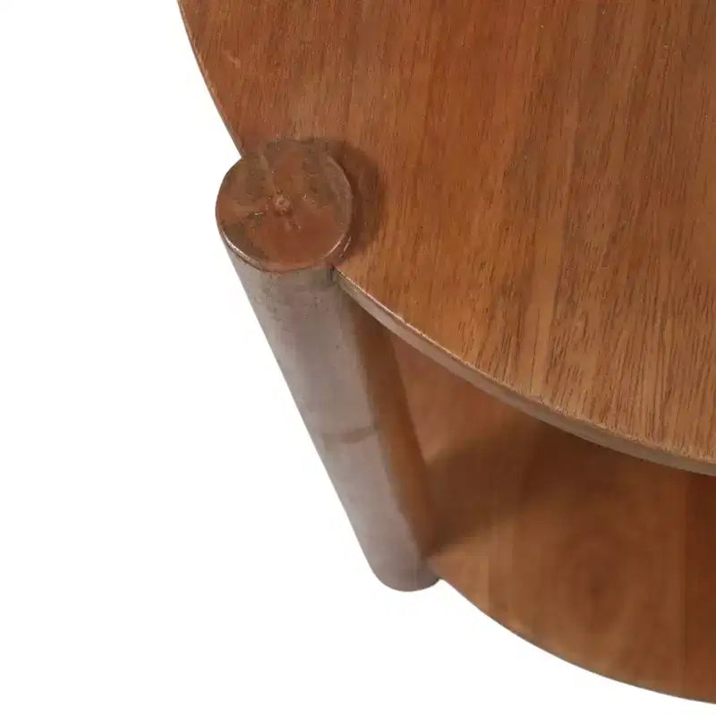 Table d'appoint et de bout ronde élégante pour petits espaces - Base en bois de manguier avec étagère inférieure pour la décoration de chambre et de salon - 22, Beige & Marron