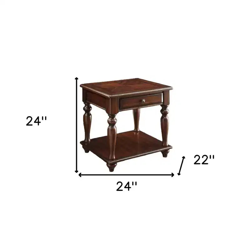 Table d'appoint rectangulaire en bois manufacturé de 24 po couleur noyer avec tiroir et tablette