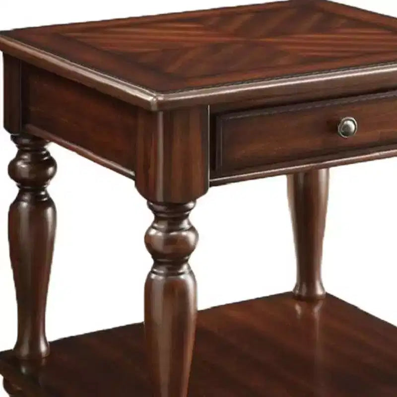 Table d'appoint rectangulaire en bois manufacturé de 24 po couleur noyer avec tiroir et tablette