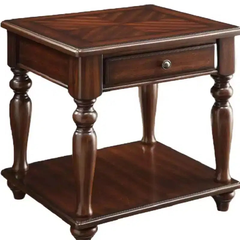 Table d'appoint rectangulaire en bois manufacturé de 24 po couleur noyer avec tiroir et tablette