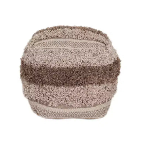 HomeRoots 18 Beige Striped Pouf Ottoman