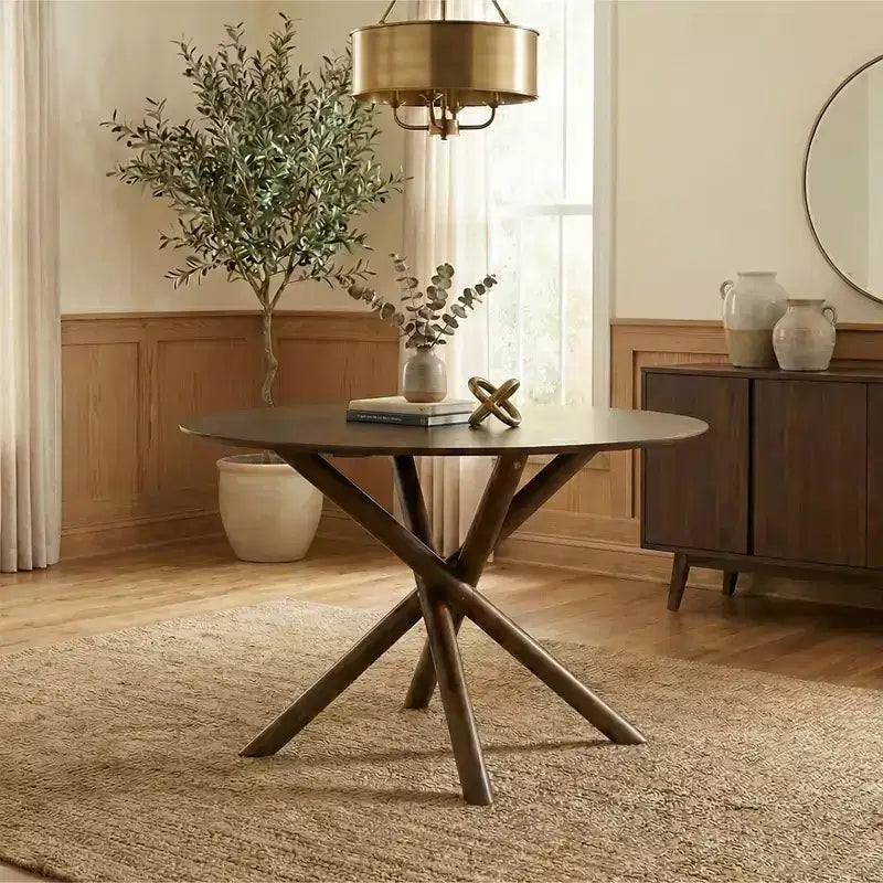 Table à manger ronde, finition noyer