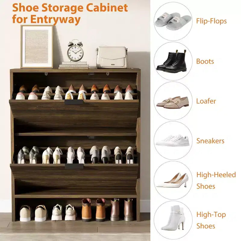 Meuble de rangement pour chaussures cannelé pour entrée avec 2 tiroirs basculants, meuble à chaussures autoportant dissimulé de 81 cm de large pour couloir, appartement