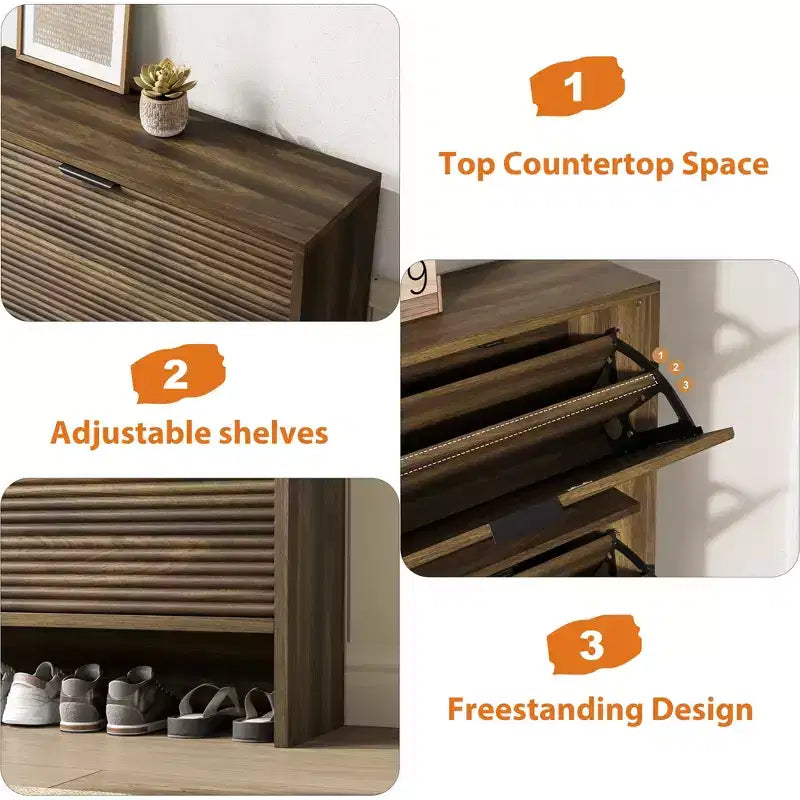 Meuble de rangement pour chaussures cannelé pour entrée avec 2 tiroirs basculants, meuble à chaussures autoportant dissimulé de 81 cm de large pour couloir, appartement