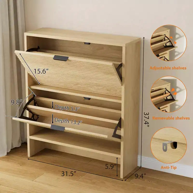 Meuble de rangement pour chaussures cannelé pour entrée avec 2 tiroirs basculants, meuble à chaussures autoportant dissimulé de 81 cm de large pour couloir, appartement