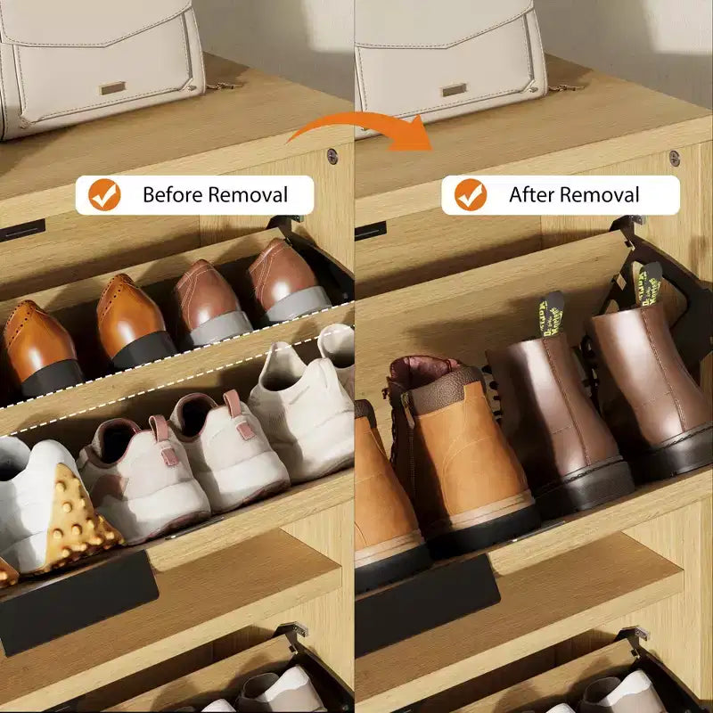 Meuble de rangement pour chaussures cannelé pour entrée avec 2 tiroirs basculants, meuble à chaussures autoportant dissimulé de 81 cm de large pour couloir, appartement