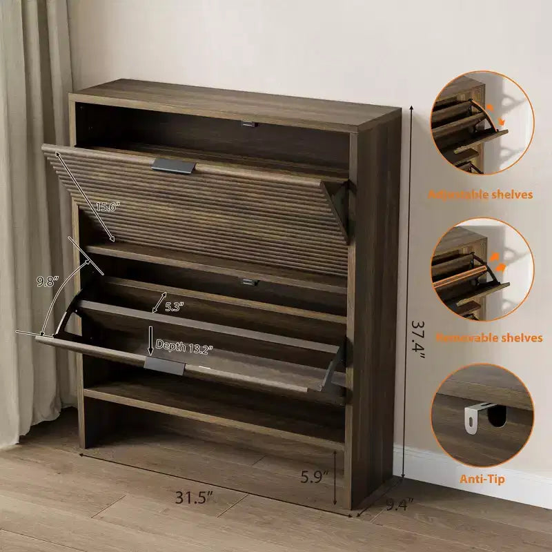 Meuble de rangement pour chaussures cannelé pour entrée avec 2 tiroirs basculants, meuble à chaussures autoportant dissimulé de 81 cm de large pour couloir, appartement