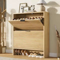 Fluted Shoe Storage Cabinet for Entryway with 2 Flip Drawers, 32 Wide Hidden Freestanding Shoe Rack Organizer for Hallway, Apartment