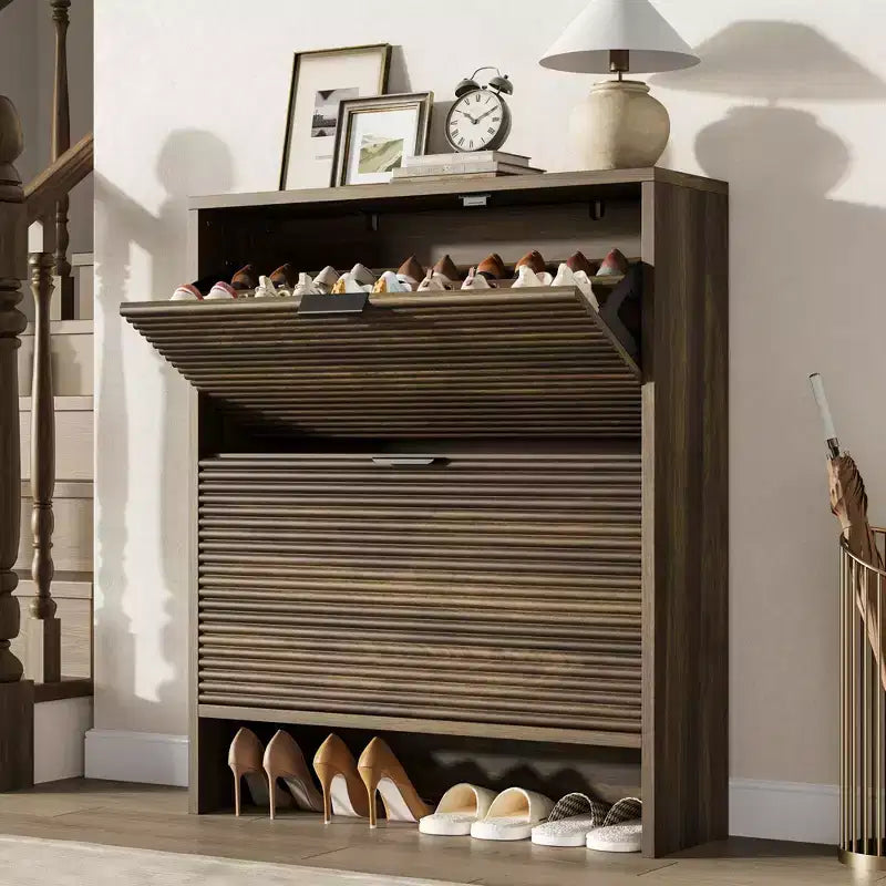 Meuble de rangement pour chaussures cannelé pour entrée avec 2 tiroirs basculants, meuble à chaussures autoportant dissimulé de 81 cm de large pour couloir, appartement