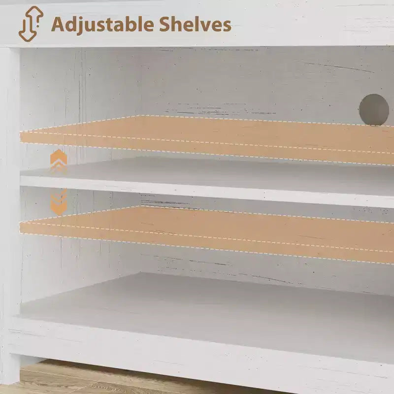 Meuble TV de ferme pour téléviseurs de 75/80 pouces, meuble de divertissement avec tiroirs de rangement et étagère ouverte, meuble console TV pour salon, chambre à coucher