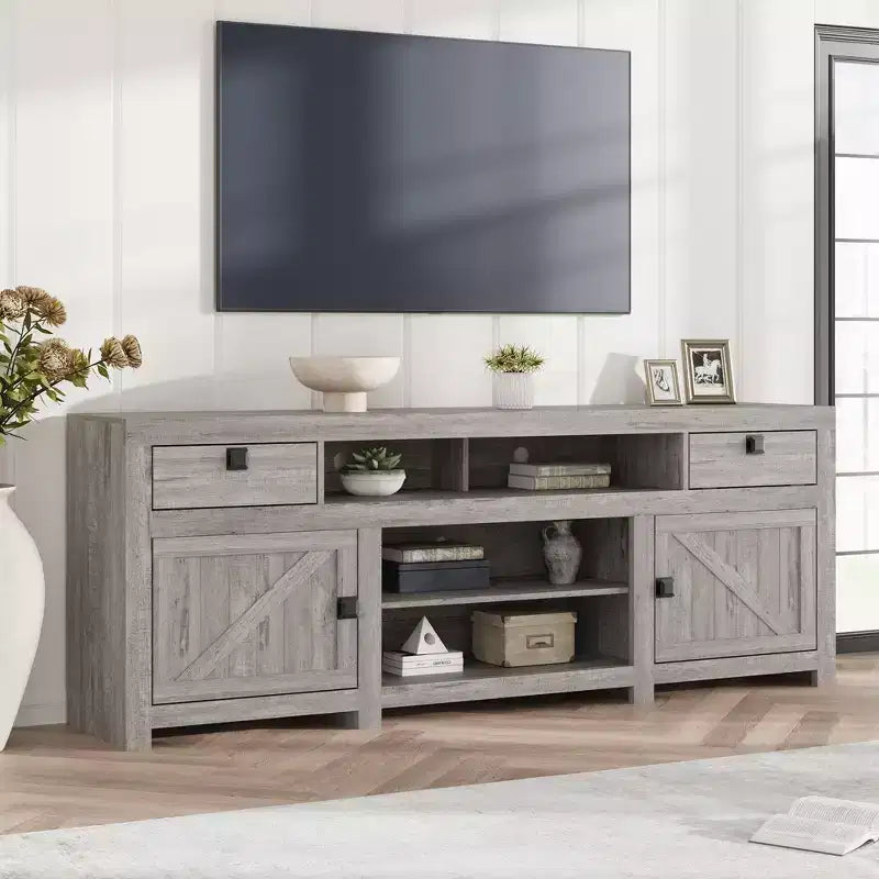 Farmhouse TV Stand for 75/80 Inch TVs, Entertainment Center with Storage Drawers&Open Shelf, Television Consoles Stands for Living Room, Bedroom