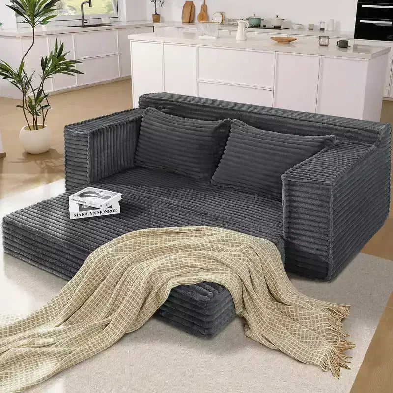 75 2-in-1 Convertible Sofa Bed, Boneless Couch Bed with 2 Pillow, Folding Pull Out Couch, Loveseat Sleeper Sofa, Futon Couch