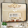 55x30 Inch Black Metal Frame Bathroom Wall Mirror, Decorative Rectangular, Wall Mounted, Corner Hangs, Home Decor for Multi-Scenes