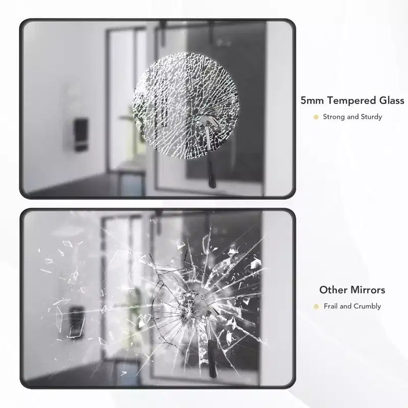Miroir mural de salle de bain à cadre en métal noir 55x30 pouces, décoratif rectangulaire, à fixation murale, à accrocher dans les coins, décoration intérieure pour de multiples scènes