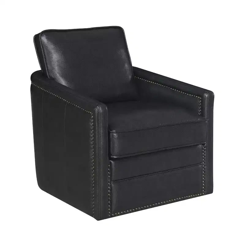 30" Rocha Accent Chair Black Leather Aire: Swivel, Removable Cushions, Faux Leather, Wood Frame, Contemporary Style