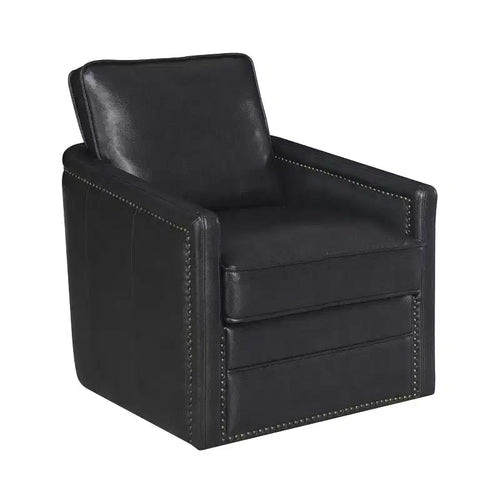 30" Rocha Accent Chair Black Leather Aire: Swivel, Removable Cushions, Faux Leather, Wood Frame, Contemporary Style