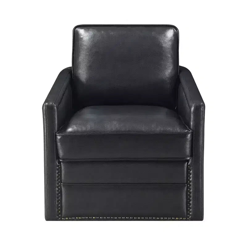 Chaise 30" en cuir noir : pivotante, coussins amovibles, simili cuir, cadre en bois, style contemporain