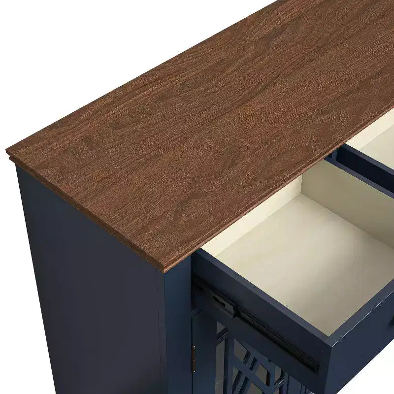 Buffet console avec rangement de style vintage 55 po et tiroirs bleu marine