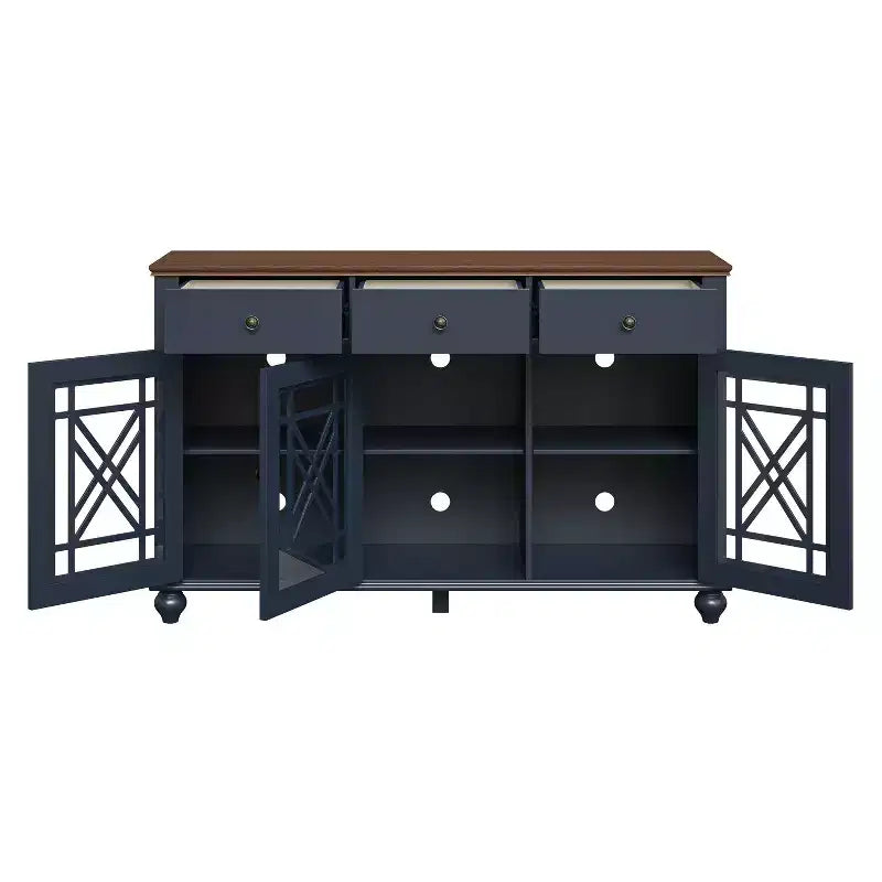 Buffet console avec rangement de style vintage 55 po et tiroirs bleu marine