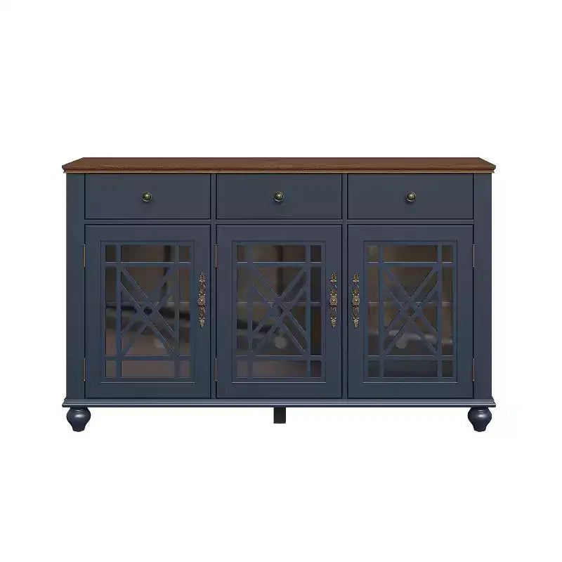 Buffet console avec rangement de style vintage 55 po et tiroirs bleu marine