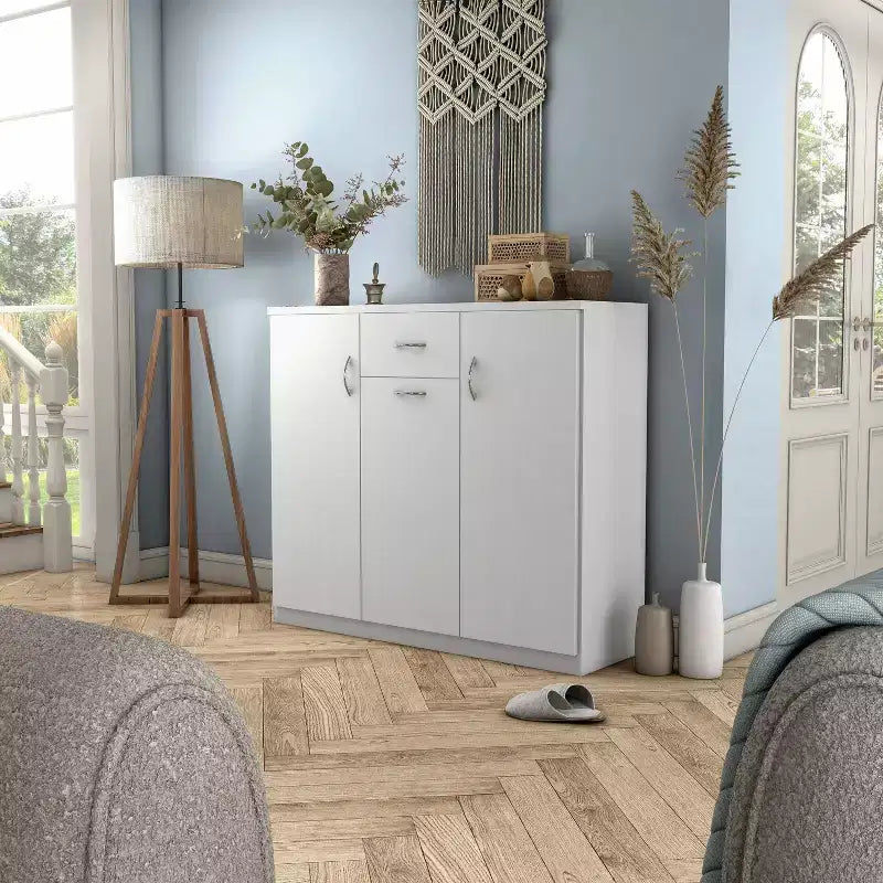 Meuble à chaussures moderne blanc 1 tiroir avec 11 étagères : Peut contenir jusqu'à 30 paires, placage de bois MDF, rangement réglable