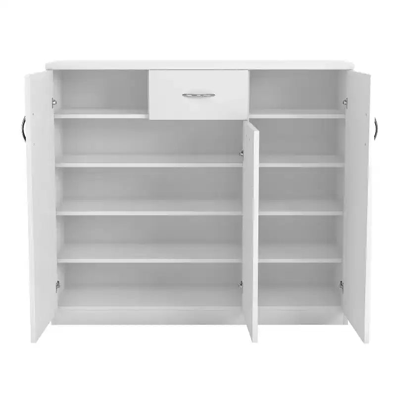 Meuble à chaussures moderne blanc 1 tiroir avec 11 étagères : Peut contenir jusqu'à 30 paires, placage de bois MDF, rangement réglable