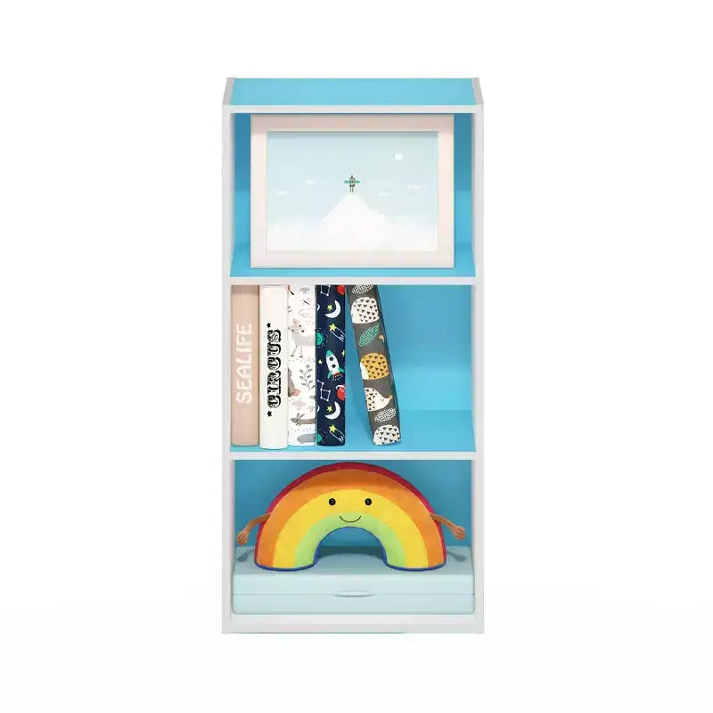 Étagère décorative à 3 niveaux, bibliothèque ouverte réversible à 3 cubes pour le salon et le bureau, bleu clair/blanc